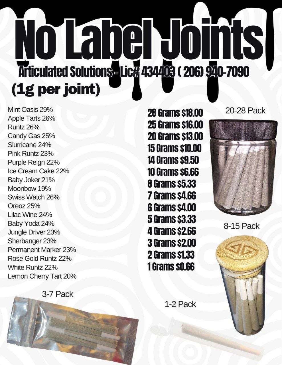 No Label Joints Washington menu